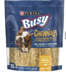 Purina Busy Rawhide Chewnola Oats & Brown Rice Treat for Dogs, 20 oz Pouch
